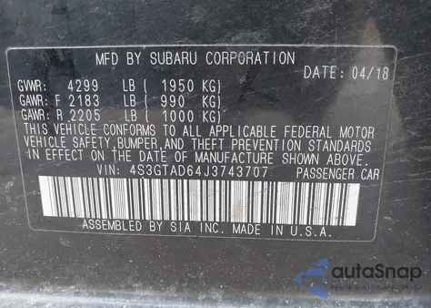 2018 Subaru Impreza 2.0I Premium из США, поврежденный, VIN 4S3GTAD64J3743707